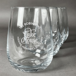 Lake House #2 Stemless Wine Glasses (Set of 4) (Personalized)