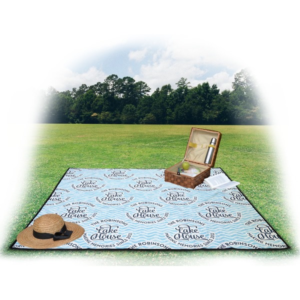 Lake House #2 Picnic Blanket - with Basket Hat and Book - in Use