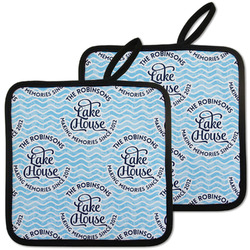 Lake House #2 Pot Holders - Set of 2 w/ Name All Over