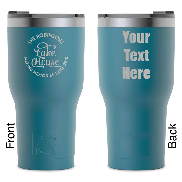 Custom Lake House #2 RTIC Tumbler - Dark Teal - Laser Engraved - Double-Sided (Personalized)
