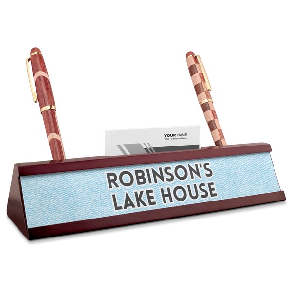 Custom Lake House #2 Red Mahogany Nameplate with Business Card Holder (Personalized)