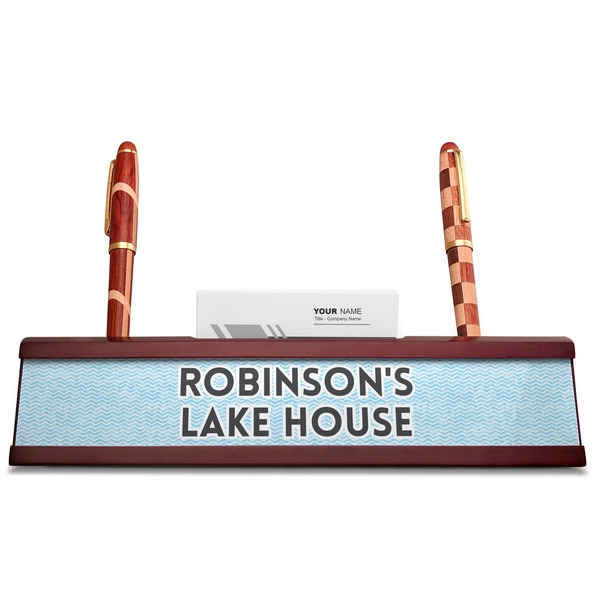 Lake House #2 Red Mahogany Nameplates with Business Card Holder - Straight