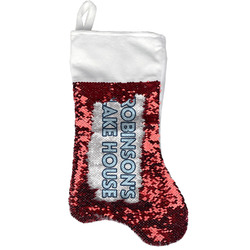 Lake House #2 Reversible Sequin Stocking - Red (Personalized)