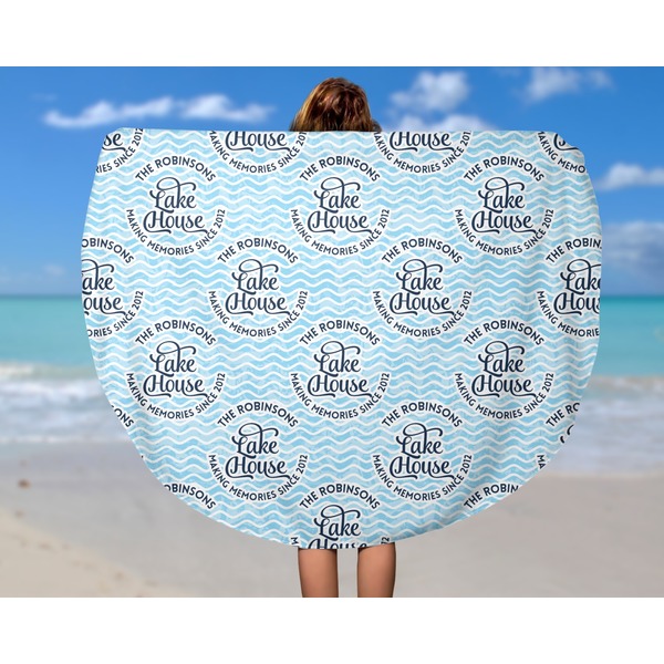 Lake House #2 Round Beach Towel - In Use