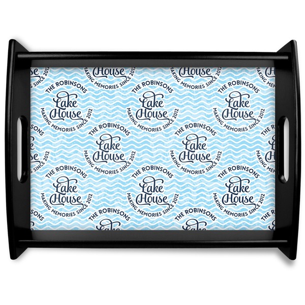 Custom Lake House #2 Black Wooden Tray - Large (Personalized)