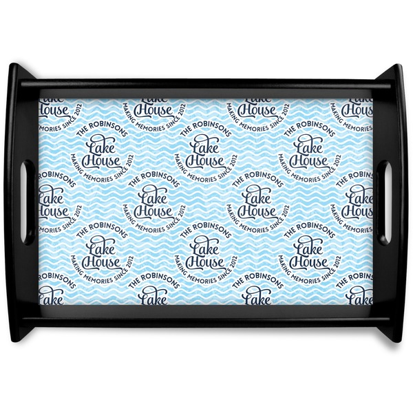 Custom Lake House #2 Black Wooden Tray - Small (Personalized)