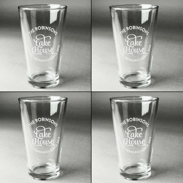 Lake House #2 Set of Four Engraved Beer Glasses - Individual View