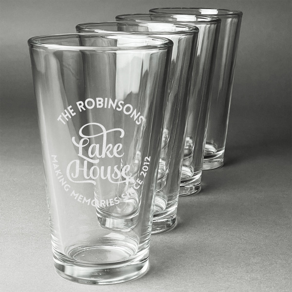 Custom Lake House #2 Pint Glasses - Engraved (Set of 4) (Personalized)