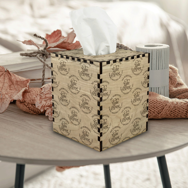 Lake House #2 Square Tissue Box Covers - Wood - In Context