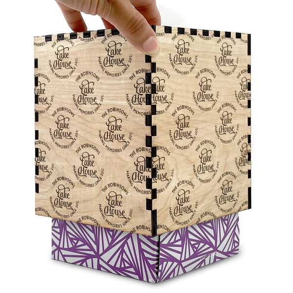 Lake House #2 Square Tissue Box Covers - Wood - with box