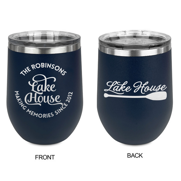 Lake House #2 Stainless Wine Tumblers - Navy - Double Sided - Approval