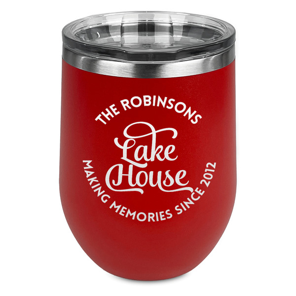 Custom Lake House #2 Stemless Stainless Steel Wine Tumbler - Red - Single Sided (Personalized)