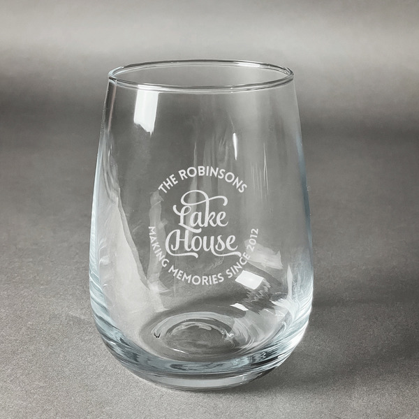 Custom Lake House #2 Stemless Wine Glass - Engraved (Personalized)