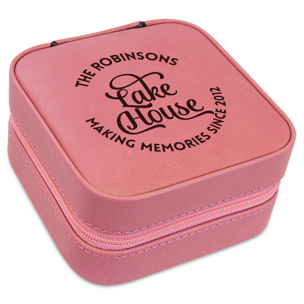 Custom Lake House #2 Travel Jewelry Boxes - Pink Leather (Personalized)