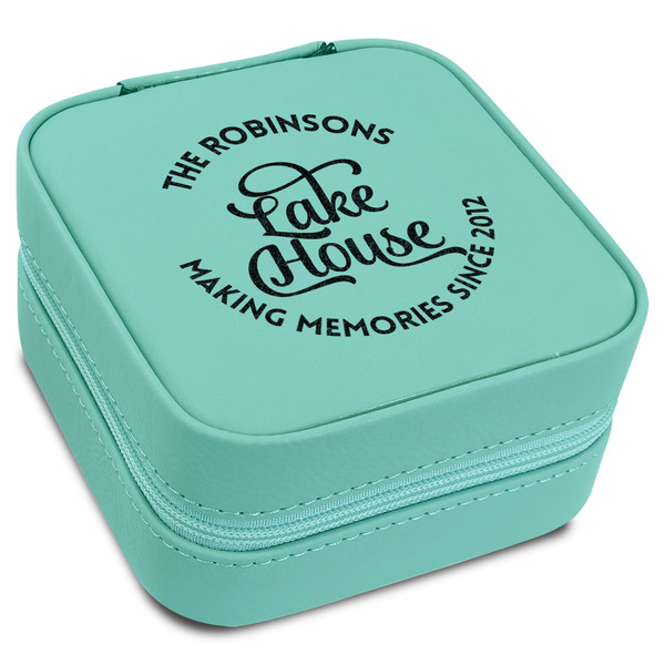 Custom Lake House #2 Travel Jewelry Box - Teal Leather (Personalized)
