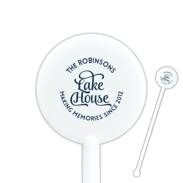 Custom Lake House #2 5.5" Round Plastic Stir Sticks - White - Single Sided (Personalized)