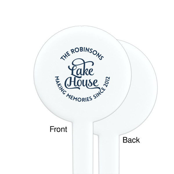 Lake House #2 White Plastic 7" Stir Stick - Single Sided - Round - Front & Back