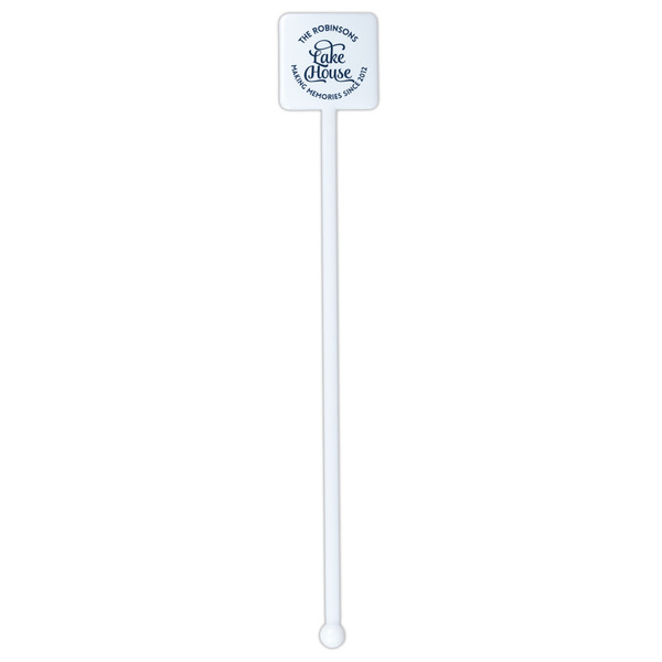 Lake House #2 White Plastic Stir Stick - Double Sided - Square - Single Stick