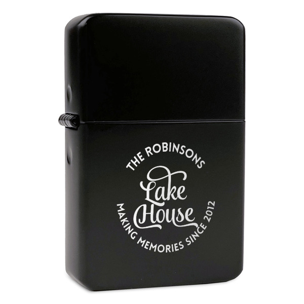 Custom Lake House #2 Windproof Lighter - Black - Single Sided & Lid Engraved (Personalized)