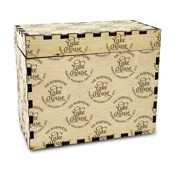 Custom Lake House #2 Wood Recipe Box - Laser Engraved (Personalized)