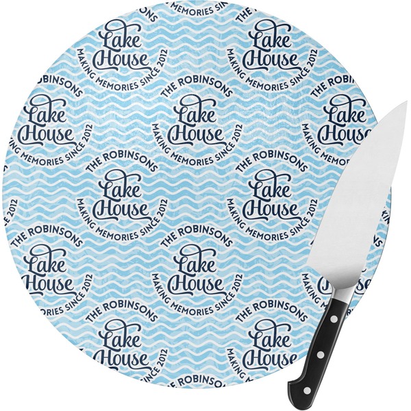 Custom Lake House #2 Round Glass Cutting Board - Small (Personalized)