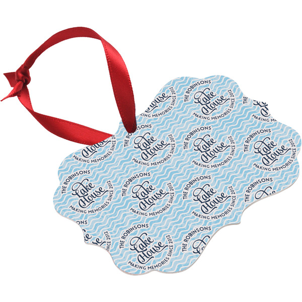 Lake House w/Name & Date Christmas Ornament (Angle View)