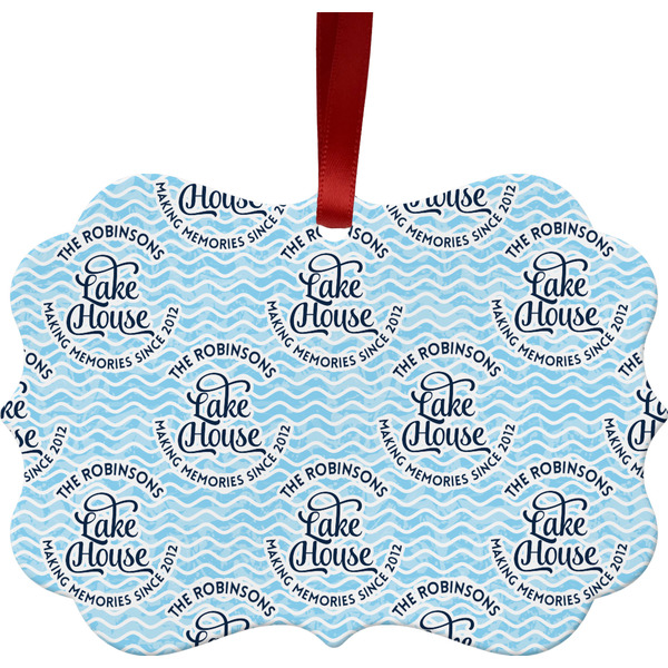 Lake House w/Name & Date Christmas Ornament (Front View)