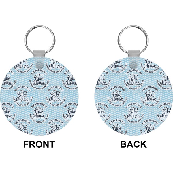 Lake House w/Name & Date Circle Keychain (Front + Back)