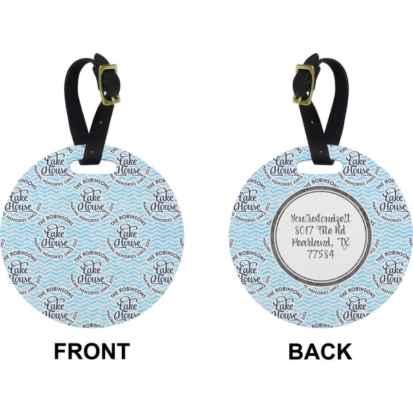 Lake House w/Name & Date Circle Luggage Tag (Front + Back)