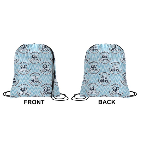 Lake House w/Name & Date Drawstring Backpack Front & Back Medium
