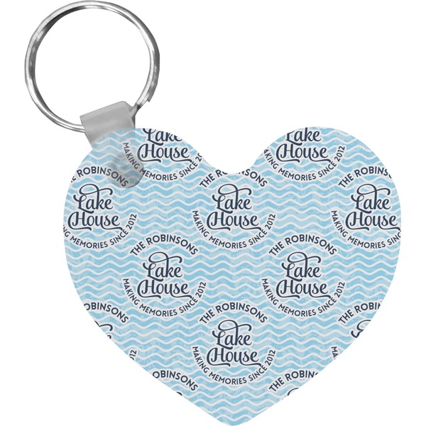Custom Lake House #2 Heart Plastic Keychain w/ Name All Over