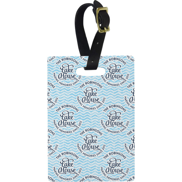 Custom Lake House #2 Plastic Luggage Tag - Rectangular w/ Name All Over