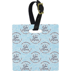 Lake House #2 Plastic Luggage Tag - Square w/ Name All Over