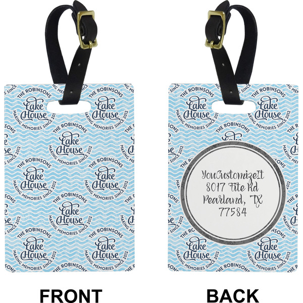 Lake House w/Name & Date Rectangle Luggage Tag (Front + Back)