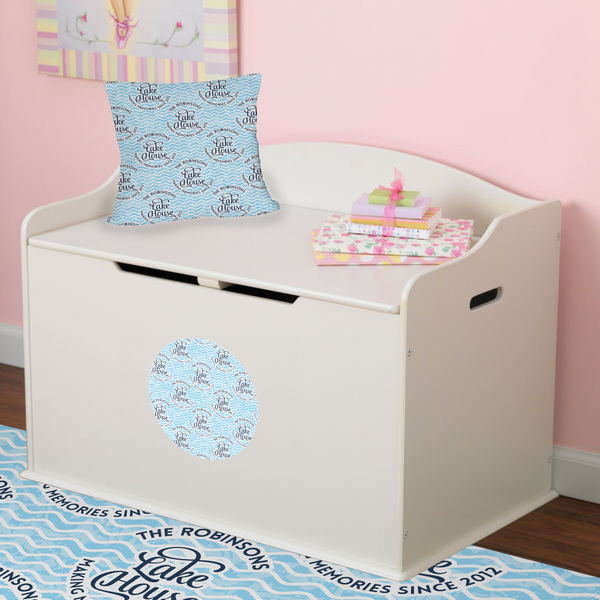 Lake House w/Name & Date Round Wall Decal on Toy Chest