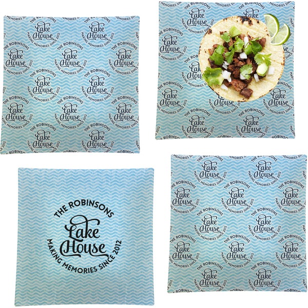 Lake House w/Name & Date Set of Square Dinner Plates