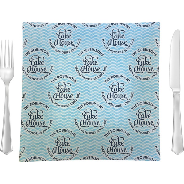 Custom Lake House #2 9.5" Glass Square Lunch / Dinner Plate- Single or Set of 4 (Personalized)