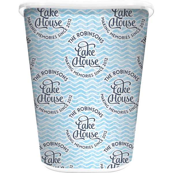 Custom Lake House #2 Waste Basket - Single Sided (White) (Personalized)