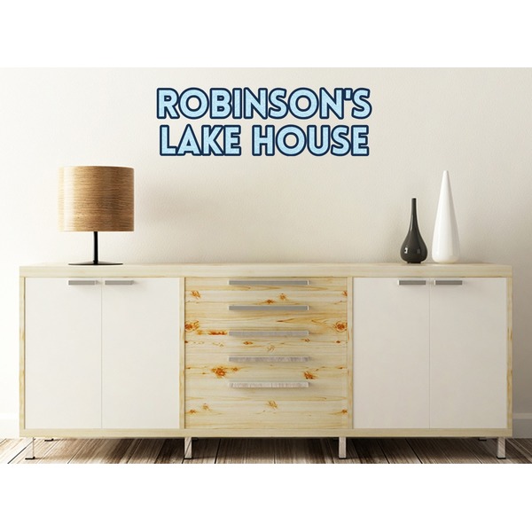 Lake House w/Name & Date Wall Name Decal On Wooden Desk