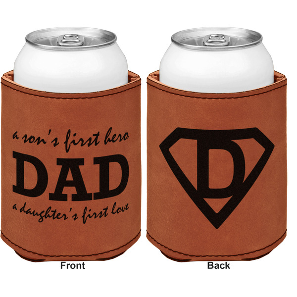 Father's Day Quotes & Sayings Cognac Leatherette Can Sleeve - Double Sided Front and Back