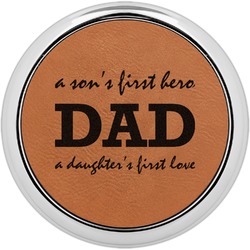 Father's Day Quotes & Sayings Leatherette Round Coaster w/ Silver Edge - Single or Set (Personalized)