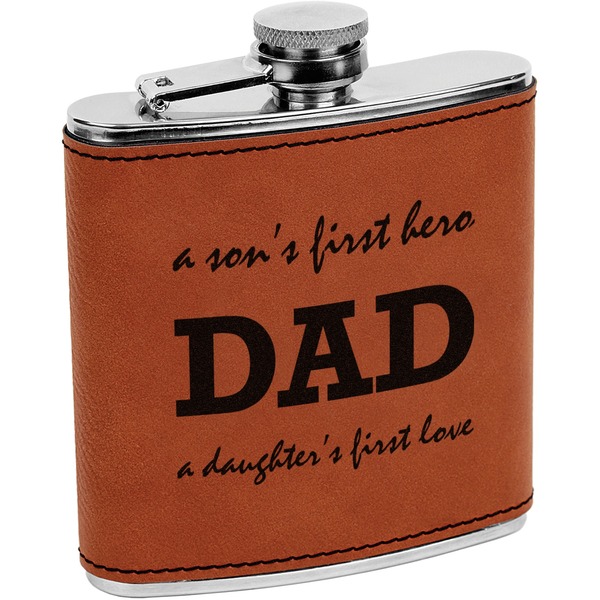 Custom Father's Day Quotes & Sayings Leatherette Wrapped Stainless Steel Flask (Personalized)