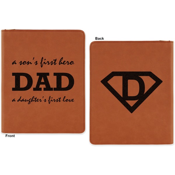 Father's Day Quotes & Sayings Cognac Leatherette Zipper Portfolios with Notepad - Double Sided - Apvl