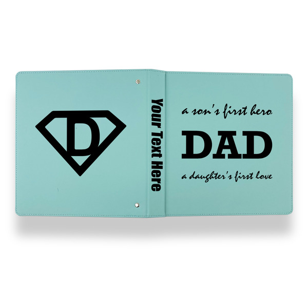 Father's Day Quotes & Sayings Leather Binder - 1" - Teal - Back Spine Front View