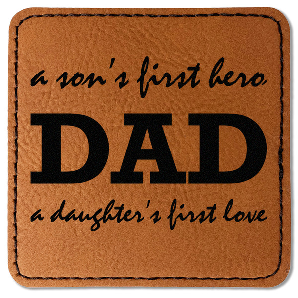 Custom Father's Day Quotes & Sayings Faux Leather Iron On Patch - Square