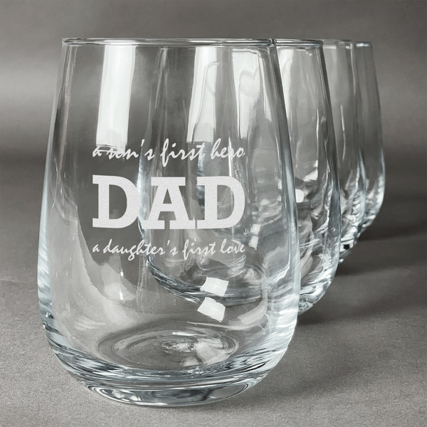 Custom Father's Day Quotes & Sayings Stemless Wine Glasses (Set of 4) (Personalized)
