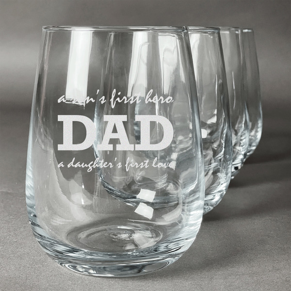 Custom Father's Day Quotes & Sayings Stemless Wine Glasses (Set of 4) (Personalized)