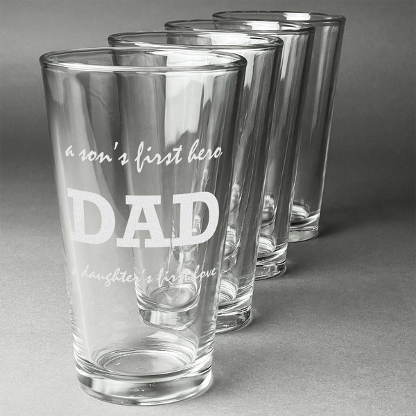 Custom Father's Day Quotes & Sayings Pint Glasses - Engraved (Set of 4)