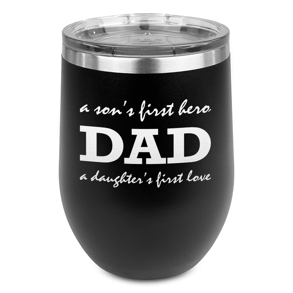Custom Father's Day Quotes & Sayings Stemless Stainless Steel Wine Tumbler - Black - Double Sided