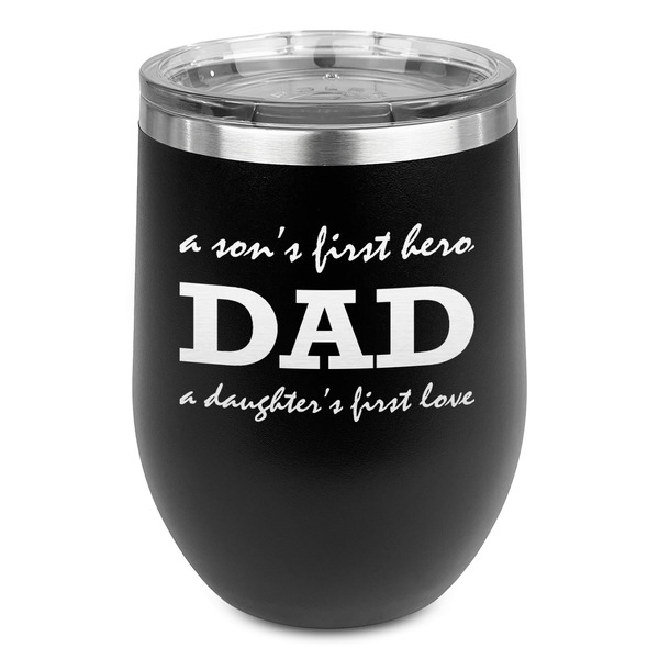 Custom Father's Day Quotes & Sayings Stemless Stainless Steel Wine Tumbler - Black - Double Sided